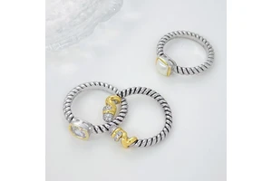 David Twisted Rope Spiral Cable Ring Earrings Light Luxury High Sense Stacked Gold and Silver Double Manufacturer Wholesale