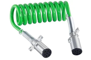 OEM 7 Way Coiled Trailer Cord 7 Pole Adapter Heavy Duty Green Electrical ABS Power Cable Wire for Semi Trucks Tractors