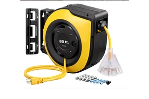 Retractable Cord Reel, 60FT Heavy Duty Extension Cord