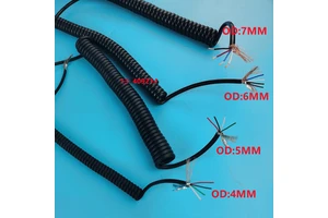 Kabel Pelindung Kawat Pegas PUR 4Core 26 24 20 Awg Stretch 1 2 3 4 5 6 3 7 8 9 10 11 12 Meter Kawat Spiral Permukaan