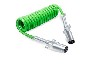 7 Way 7 Pin Coiled Trailer Cord 15 FT Green ABS Electrical Power Coil Heavy Duty Cable Wire For Semi Trucks Tractors