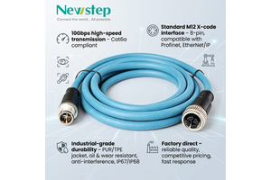M12 X-code Male Female Industrial Ethernet Cable Cat6a 8 Pin Double Braided Shielded IP67 Waterproof CE Certified Temperature