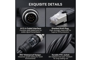 M12 8 Pin to RJ45 Ethernet Cable Industrial Network Cable Waterproof IP67 Sensor Cable