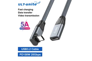 ULT-unite Elbow Design Male/Female USB Type-C Extension Cable 20Gbps 20V 5A 100W USB3.1/USB3.2 PVC Material 1m for Camera Use