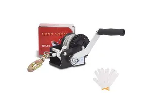 D0100XTKZAT Hand Operated Winch 800lbs Steel Cable 33ft Grab Hook Ergonomic Boat Trailer with Gloves for Marine ATV UTV
