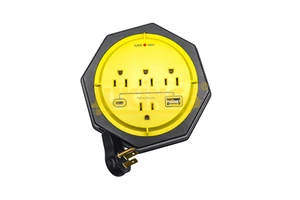 12ft 15A 125V Circuit Breaker Extension Power Cord Reel 4-Outlets 1-USB Power Strip 1000J Surge Protect SJT Copper Wire PVC
