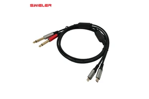 5FT 2 in 1 Y-Splitter Phone Lighting Type-C to 6.35mm TS Audio Cable Gold Plated Pin Stage Concert DJ 6.35mm USB Audio Cable