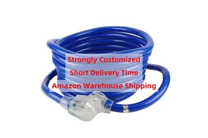 H05VV-F 3 Pin Heavy Duty NEMA 6-50P/R 50M Lighted End Blue Rubber Multi RV Cable Extension Power Cord IP65 Outdoor Yard 15A