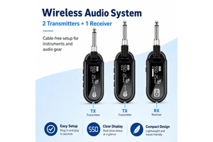 Wireless Audio Transmitter Receiver System , Guitar/Instrument Specific Wireless Transceiver UHF Low Latency , 6.35/3.5mm Audio