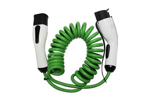 Type 1 to Type 2 32A 5 Meters Charging Cable with Green/black/orange Spiral Cable