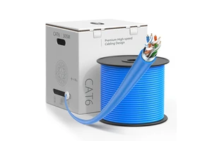Cat6 F/UTP Ethernet Bulk Cable,PVC/LSZH, Blue,1000ft (305m), 23AWG Pure Bare Copper Wire, 550MHz, Shielded LAN Cable With Reel