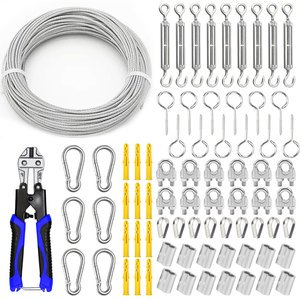 100FT 304 Stainless Steel Antirust Wire Tensioner Kit Vinyl Coated Aircraft Cable 7x7 Strands Wire Rope Set