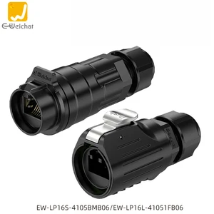 E-Weichat EW-LP16-RJ45 LP16 RJ45 Network Cable Connector Male/Female Plug Flange Mount Push Lock IP67 Waterproof Ethernet Data