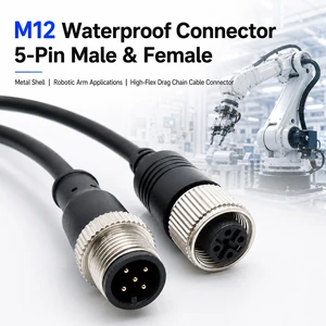 5pin M12 Waterproof Aviation Connector Male Female Metal Plug High-flex Drag Chain Wiring Harness Connector for Robot