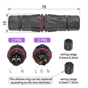 UL/CE/SAA Cert 3Pin M15 Connector Lighting Module Power Output Cable Connector IP68 Assembly Screw Type Terminal Connector