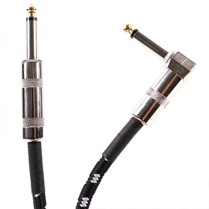 Black White Braided Guitar Cable 0.5M 1M, Right Angle Straight Plug Noiseless Shielded Instrument Cord for Guitar Bass Stage