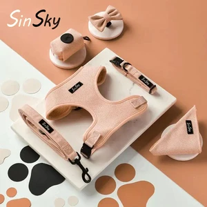 SinSky Custom Logo Tweed Luxury Pet Dog Harness Fashion Durable Dog Harness Personalized Adjustable No Pull Dog Harness Set