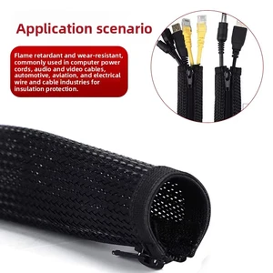 Open Zipper PET Braided Sleeve Temperature Resistant Flame Retardant Industrial Wire Harness Protection Net Tube
