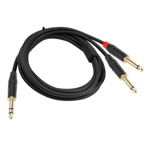 6.35mm MALE-MALE Braid Shielded Y Splitter TRS Two Breakouts Guitar Speakers Audio Aux Cable