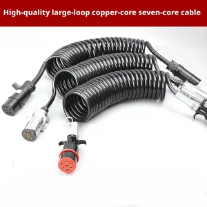 7-Core Spiral Cable Assembly for Semi-Trailers, Truck & Trailer Wiring Harness, 7-Core Wire