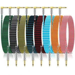 Factory Wholesale Right Angle Plug Braided Guitar Audio Instrument Cables Bass Cord 6.35mm TS to 1/4 in Electric Guitar Cable