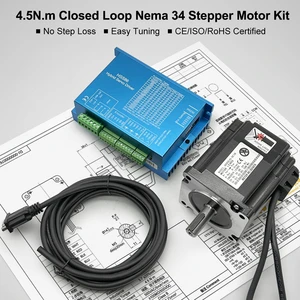 NEMA 34 Closed Loop Stepper Motor Kit 4.5N.m (637oz-in) with Hybrid Servo Driver & Cable for for CNC Router, 3D Printer