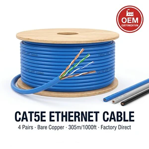 CAT5E Ethernet Cable 305m UTP 24AWG 0.5mm*4 Pair Bare Copper Network LAN Cable OEM Custom Color For Office Data Center