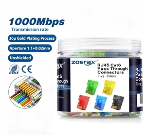 ZOERAX U55 1bag=50/100/200pcs/color Mixed Colors EZ to Crimp Modular Plug RJ45 Cat6 Pass Through Connectors
