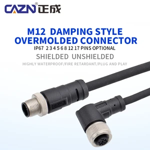 Hot Selling M12 Shielded Straight 1 Meters Cable Connectors 2 3 4 5 6 8 12 17Pins Damping PVC PUR Moulded Leads Female Power