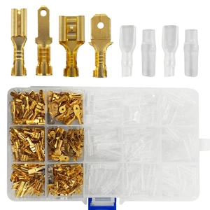 Pre-Insulated Metal Copper Brass Contact Male Cable Lug Wire Connector Twin Cord End Brass Crimp Terminal
