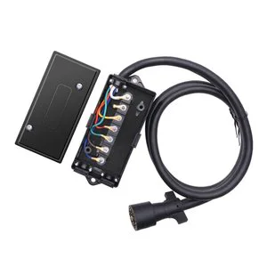 8ft 7 Way Trailer Cord With Junction Box, Weatherproof 7 Pin Heavy Duty Inline Trailer Wiring Harness Kit Trailer