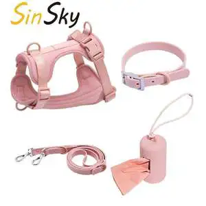 SinSky Waterproof Durable Silicon Dog Collar And Leash Set PVC Dog Harnesses Breathable Custom Dog Harness Set