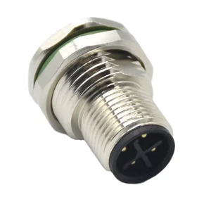 M12 Connector 4 Pin S Coded Circular IP67 Waterproof Front Fastened Male Socket PCB Panel Mount Welding Cable Connector