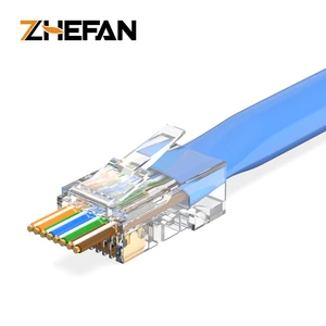 ZHEFAN Rj45 Cat6 Cat5e Pass Through Connector Gold Plated 8p8c Modular Ethernet Utp Network Plug Unshielded Pass Through Plug