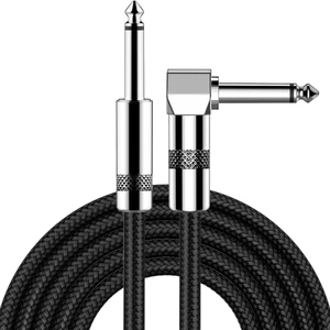Updated Version Blue-Black 1/4 TS Instrument Cable 10m Nylon Right Angle Straight Guitar Cable