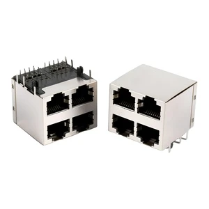 RJ45 2x2 Port Ethernet Jack Shielded 2*4 Through Hole RJ45 Female Connector Network Socket