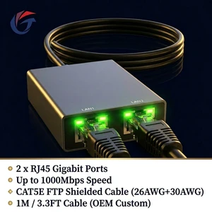 Dual-Port Gigabit Ethernet Adapter For Starlink Gen 2 Router 2x RJ45 1000Mbps CAT5E FTP Shielded 16-Core 26AWG 1M Cable OEM