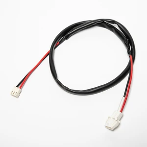 Custom 2-Pin Red/Black Wire Harness with Double White Connectors and Black Heat Shrink Sheath for Battery Power Equipment Wiring