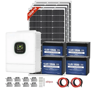 1600W Solar Panels 51.2V 100Ah LiFePO4 Battery Energy Storage 5KW 120V Stackable Hybrid Inverter IP65 CAN Solar System