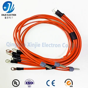 Orange Silicone High Current Battery Wire Harness, Tin Plated Ring Terminal Cable for Energy Storage, EV, Solar Power Connection