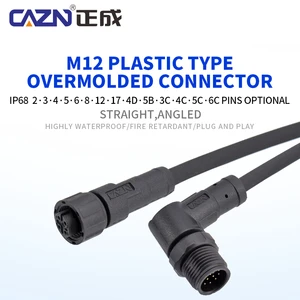 Factory 1 Meter M12 Brass Contact IP67 Rated Waterproof Unshielded Female Molding Cable 2-17 Pins Power Applications