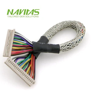 OEM 20 Pin 1.25mm Pitch LVDS Cable Assembly with Braided Sleeve Shielded Wire Harness