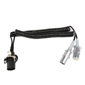 European 15pin 7 Pin Trailer Coiled Cable Trailer & Truck Electrical Cable With Nylon Plug and Metal Cable Holder