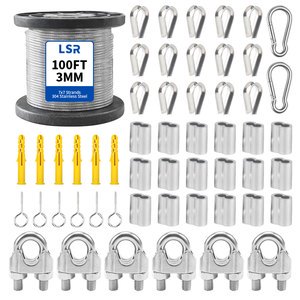 100ft 3mm Vinyl-coated Aircraft Cable Heavy Duty Turnbuckle Wire Tensioner Kit 7x7 Wire Rope For Outdoor String Lights Hanging