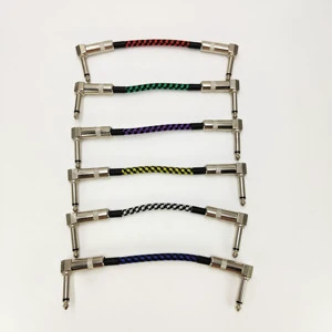 6 Pcs Guitar Effect Pedal Cable 15cm Woven 6.35mm Copper Noise Reduction Shielded Right Angle Patch Cord Guitar Accessory