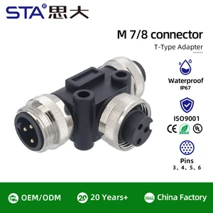 7/8 Waterproof T Adaptor IP67 NMEA2000 3 4 5 6 Pin Male Into Female One Into Two M12 Turn 7/8 Industrial Splitter Connector