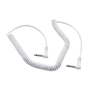 Factory Wholesale Good Price White Spring Wire Dual L Shape Connectors Mono 6.35 Stereo Jack 6.35mm Audio Cable for Guitar