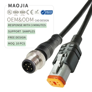 OEM M12 5Pin Male Code Overmolded Straight Waterproof Cable Wire Harness for Automobiles DT06-4S IP67 Molded Connector