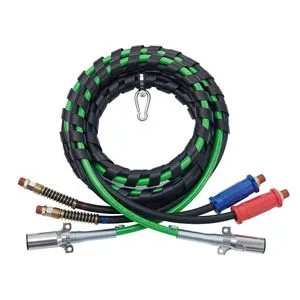 D0100HRX46T 3 1 12FT Air Hose Kit Green Rubber Semi Truck Trailer Power Line 7 Way Plug Electrical Cord Accessories