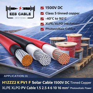H1Z2Z2-K PV1-F Solar Cable 1500V DC Tinned Copper XLPE XLPO PV Cable 4mm2 6mm2 10mm2 16mm2 Photovoltaic Power Cable